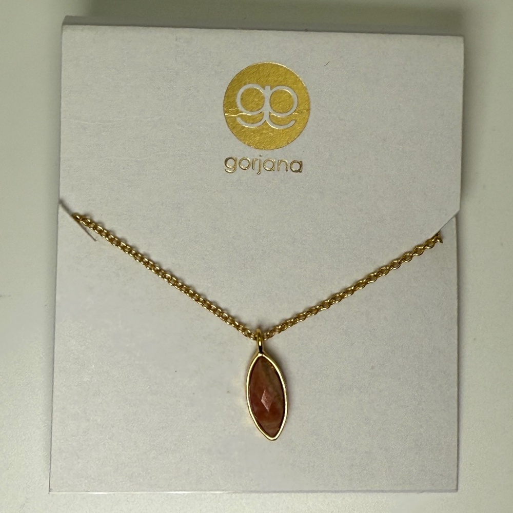 Gorjana Pink Rose Quartz Marquise Pendant Necklace 18k Gold Plated Adjustable - Picture 7 of 9